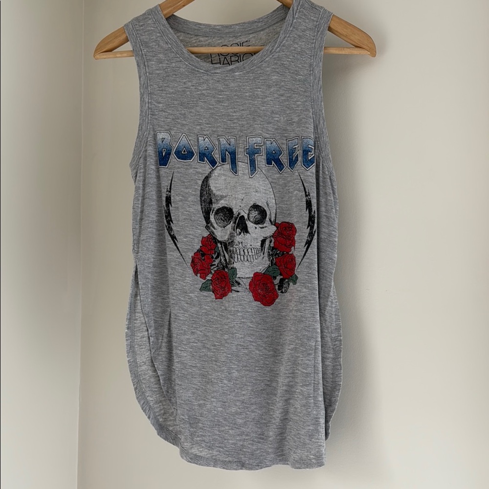 Gray Sleeveless Top with skull and roses Born Free